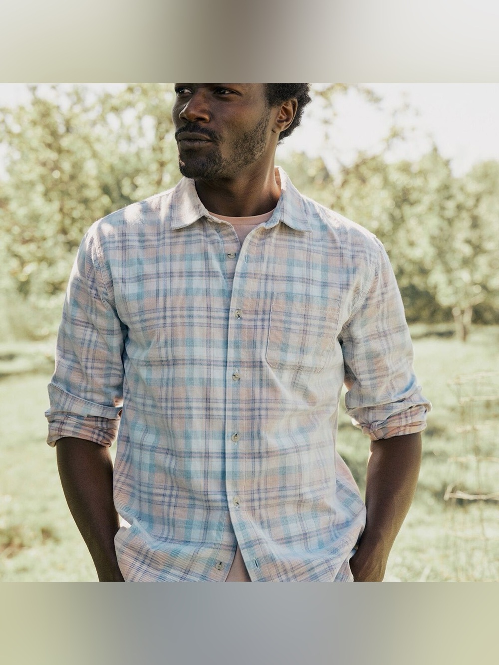 Marine Layer | Lightweight Plaid Cord Shirt | Men’s Size Small